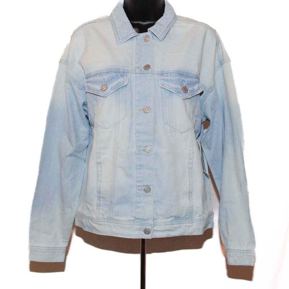 YMI Women's Novelty Wash Faded Jean Denim Moto Jacket NWT Larg - Picture 2 of 7